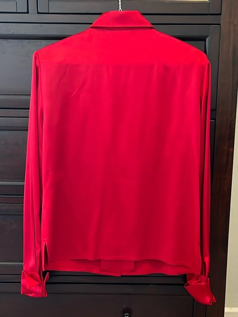 VTG Red Silk Button-Down Blouse Size 4 Feminine Drapey - Picture 2 of 9